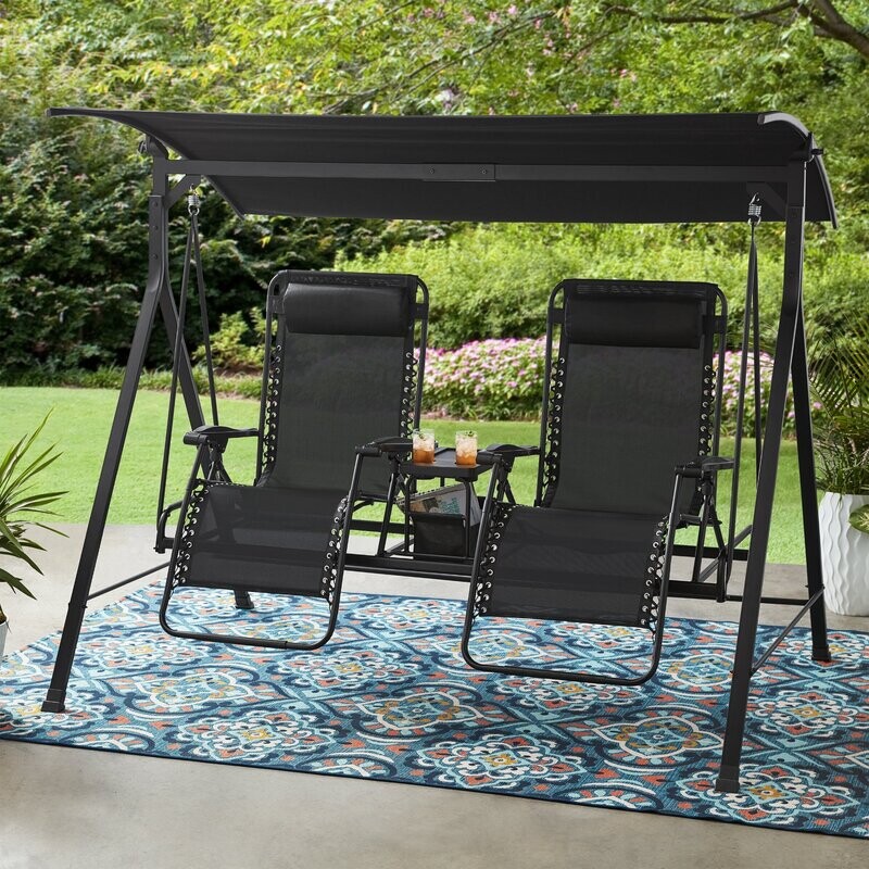 Zero-Gravity Steel Porch Swing - Black