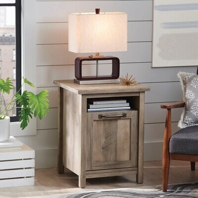 Modern Farmhouse Side Table with USB, Rustic Gray Finish