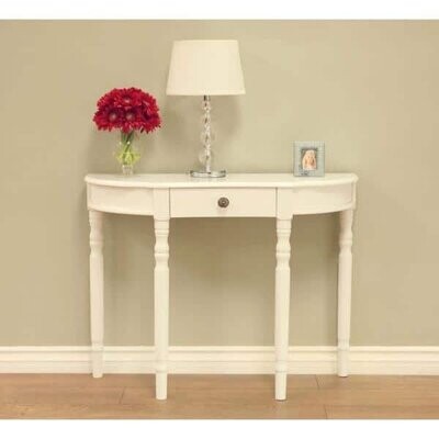 37 in. White Half Moon Wood Console Table with Drawers