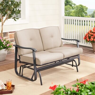 Belden Park Outdoor Furniture Patio 2-Person Glider Bench with Cushions, Beige