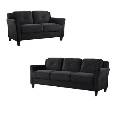 2 Piece Living Room Set with Sofa and Loveseat in Black