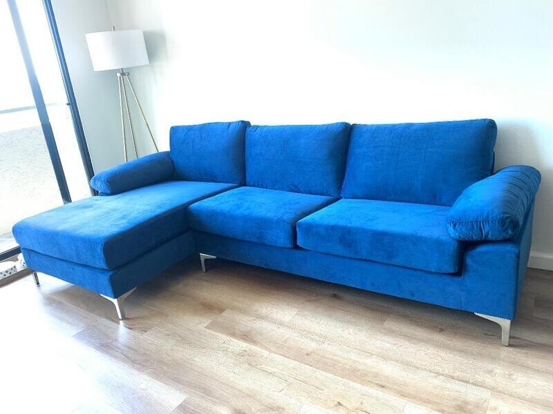 Apartment home condo L shaped Sectional Sofa Couch Navy Blue Velvet New