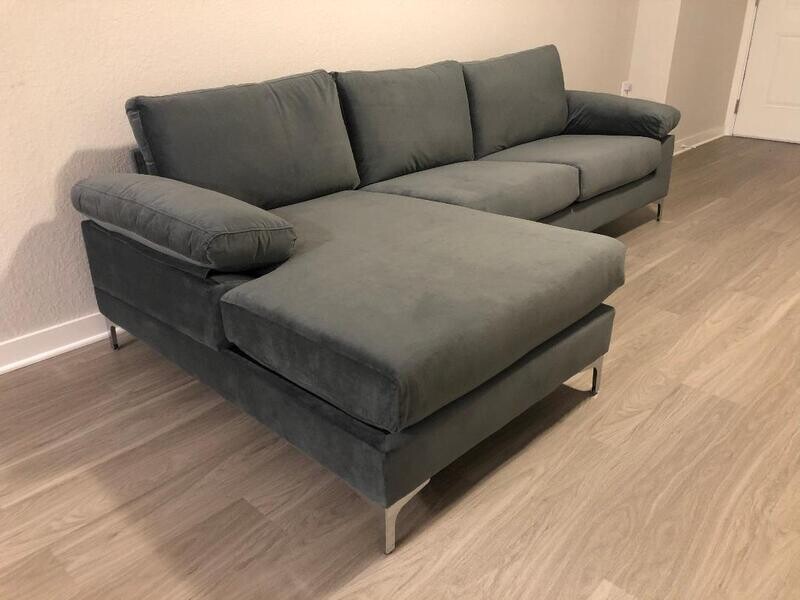 Modern Dark Gray Velvet Sectional