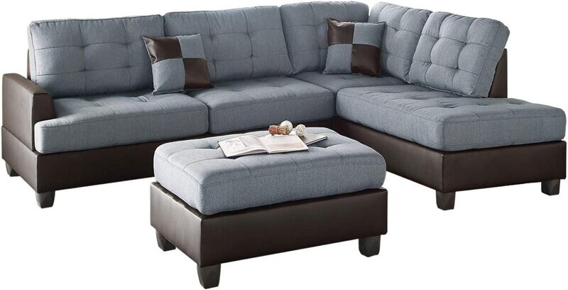 Linen-Like Polyfabric Left or Right Hand Chaise SECTIONAL Set with Ottoman