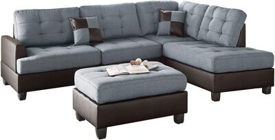 Linen-Like Polyfabric Left or Right Hand Chaise SECTIONAL Set with Ottoman
