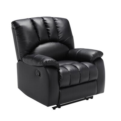 Black Faux Leather Recliner with Pocketed Comfort Coils, Upholstered