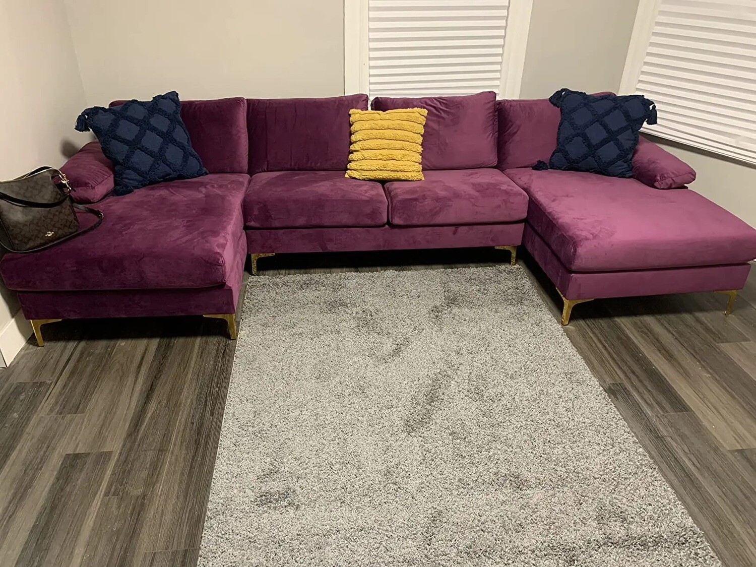 Modern Large Velvet Fabric Sectional Sofa Couch with Extra Wide Chaise New