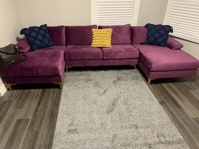 Modern Large Velvet Fabric Sectional Sofa Couch with Extra Wide Chaise New