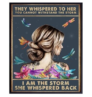 They Whispered to Her You Cannot Withstand The Storm - Positive Motivational Uplifting Encouragement Gifts for Women Teens - Inspirational Quote Wall Art