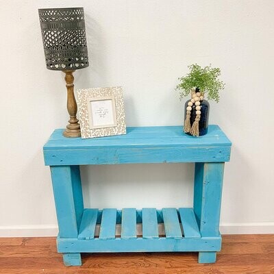 38 Inch Colorful Reclaimed Wood Rustic Barnwood Rectangular Entry Table for Farmhouse Style Decor