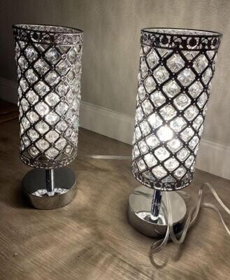 Ganiude Touch Control Crystal Table Lamps Set of 2, Nightstand Sliver Lamps with 2 USB Charging