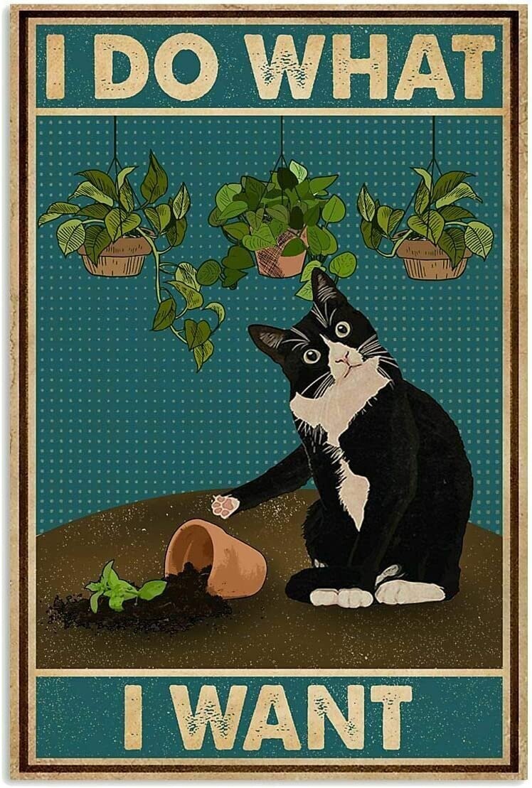 Cute Sign I Do What I Want Tuxedo Cat Gardening Amazing Metal Sign 8x12