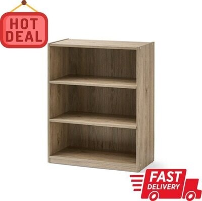 2 PACK - 3-Shelf Wood Bookcase Wide Storage Book Display Adjustable Bookshelf