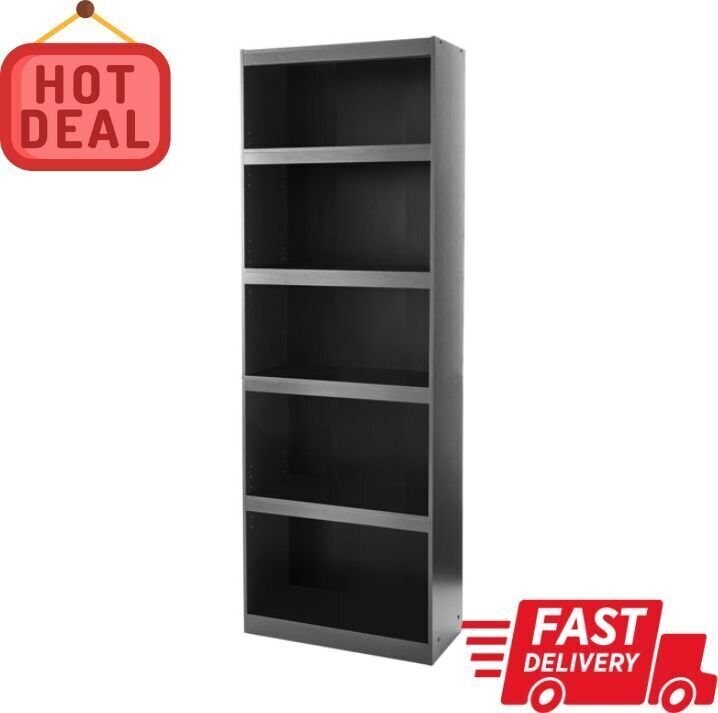 71&quot; Tall Adjustable Framed 5-Shelf Wood Bookcase Storage Shelving Wide Bookshelf