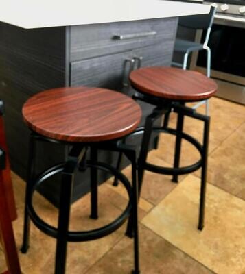 Set of 2 Vintage Bar Stool Industrial Adjustable Wood Metal Design Pub Chairs