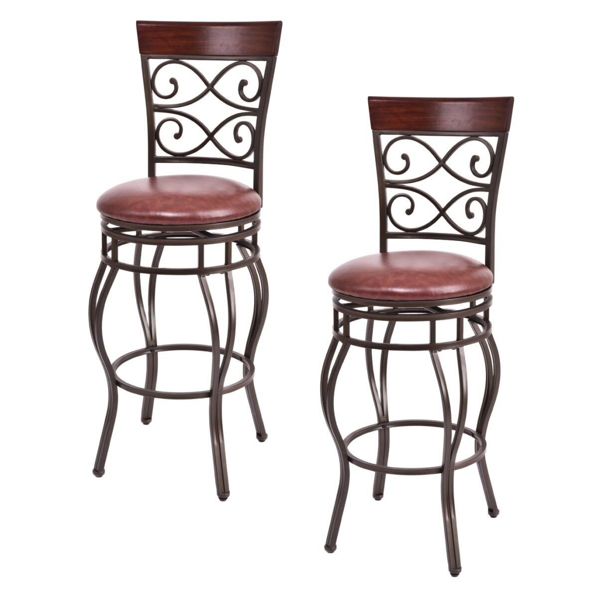 Vintage Bar Stools Swivel Padded Seat Bistro Dining Kitchen Pub Chair- Set of 2