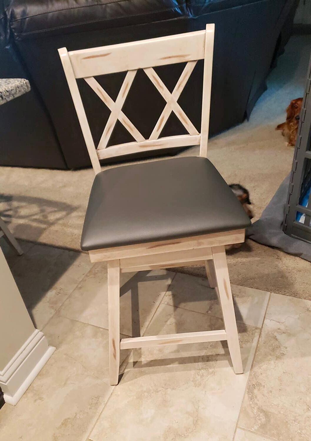 ~Set of 2~ BAR STOOLS, 360° Swivel Counter Height 25inch Bar Stool with Foot Rest Upholster (2, White + Grey)