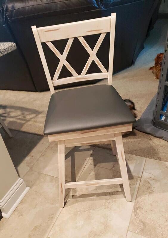 ~Set of 2~ BAR STOOLS, 360° Swivel Counter Height 25inch Bar Stool with Foot Rest Upholster (2, White + Grey)