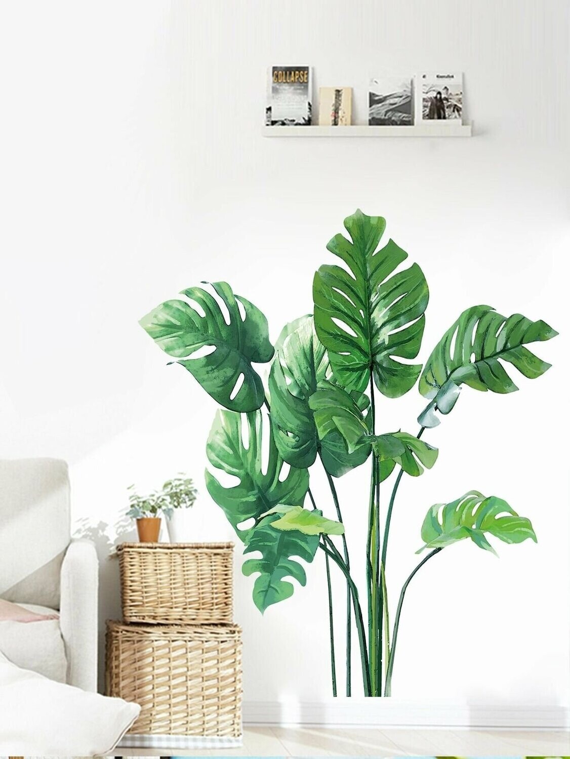 Tropical Leaf Print Wall Sticker Adhesive Removable Wall Art Sticker 3D Mural