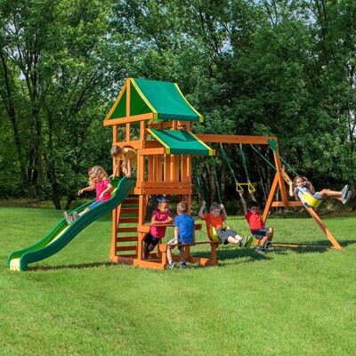 BACKYARD DISCOVERY TUCSON Cedar Wooden Swing Set, kids outdoor slide, Playground