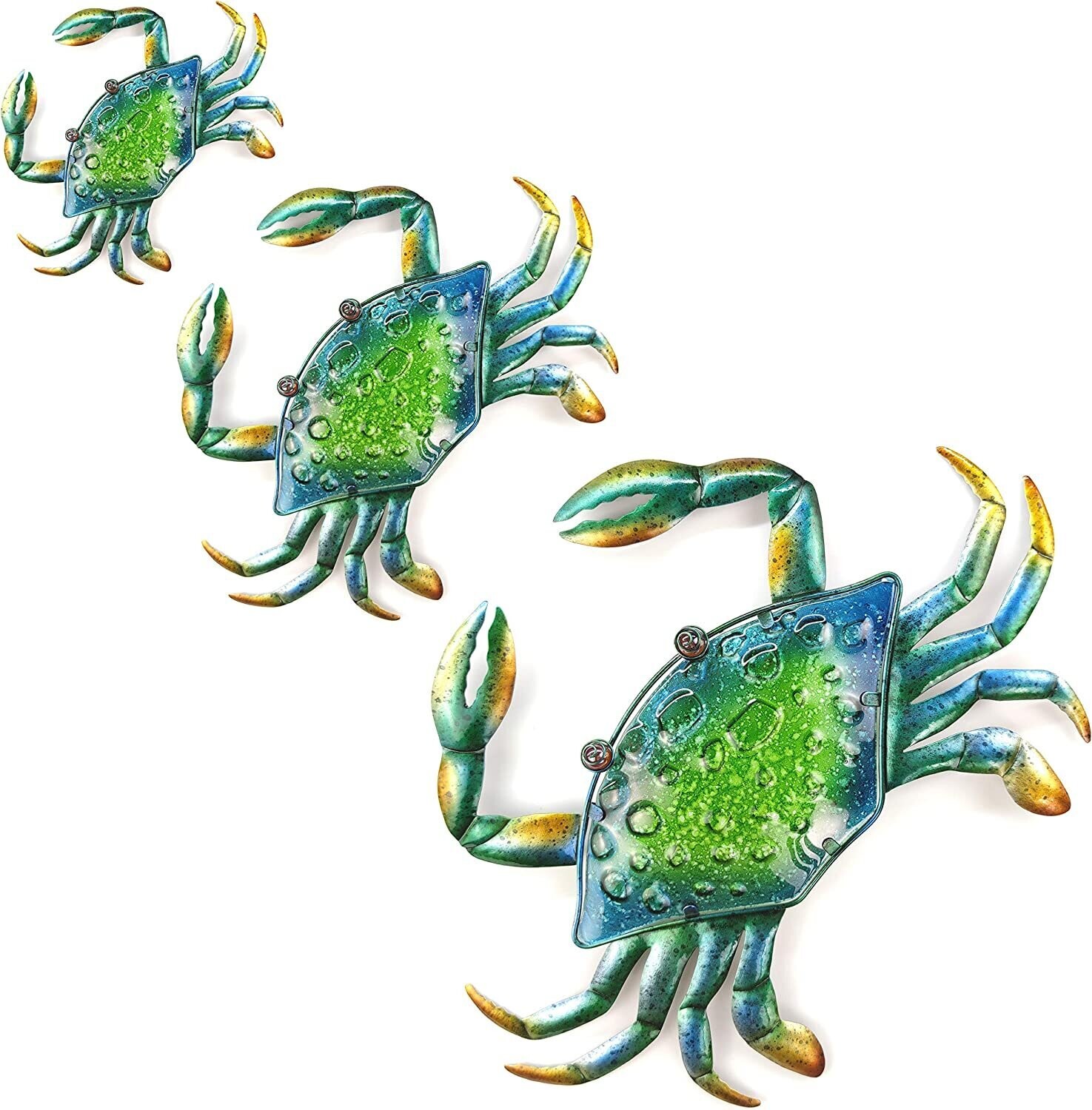 3Pcs 18inch 13inch 9inch Large Coastal Ocean Metal Crab Wall Art Decor Family Set -Chris