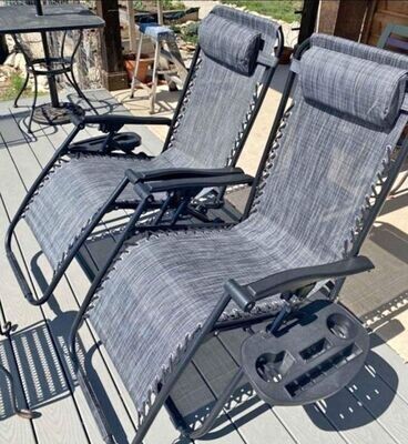 Set of 2 Adjustable Zero Gravity Lounge Chair Recliners w/Cup Holders Grey