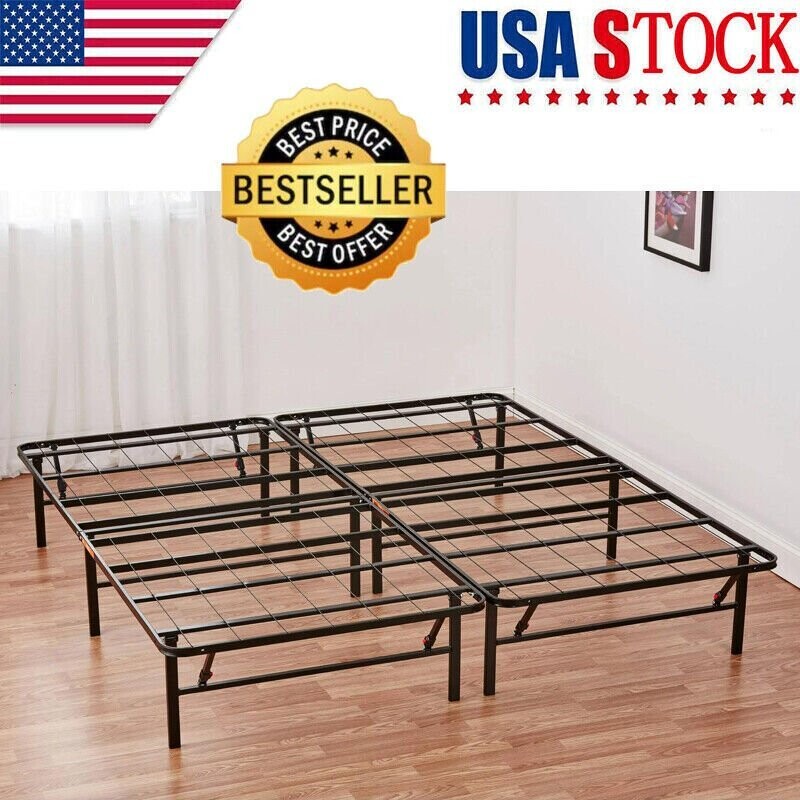14&quot; High Profile Foldable Steel Queen Platform Bed Frame, Black