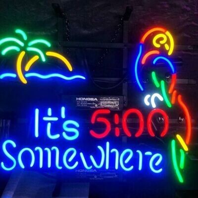 New It&#39;s 5 00 Somewhere Parrot Neon Light Sign 17&quot;x13&quot; Wall Decor Palm Tree Beer