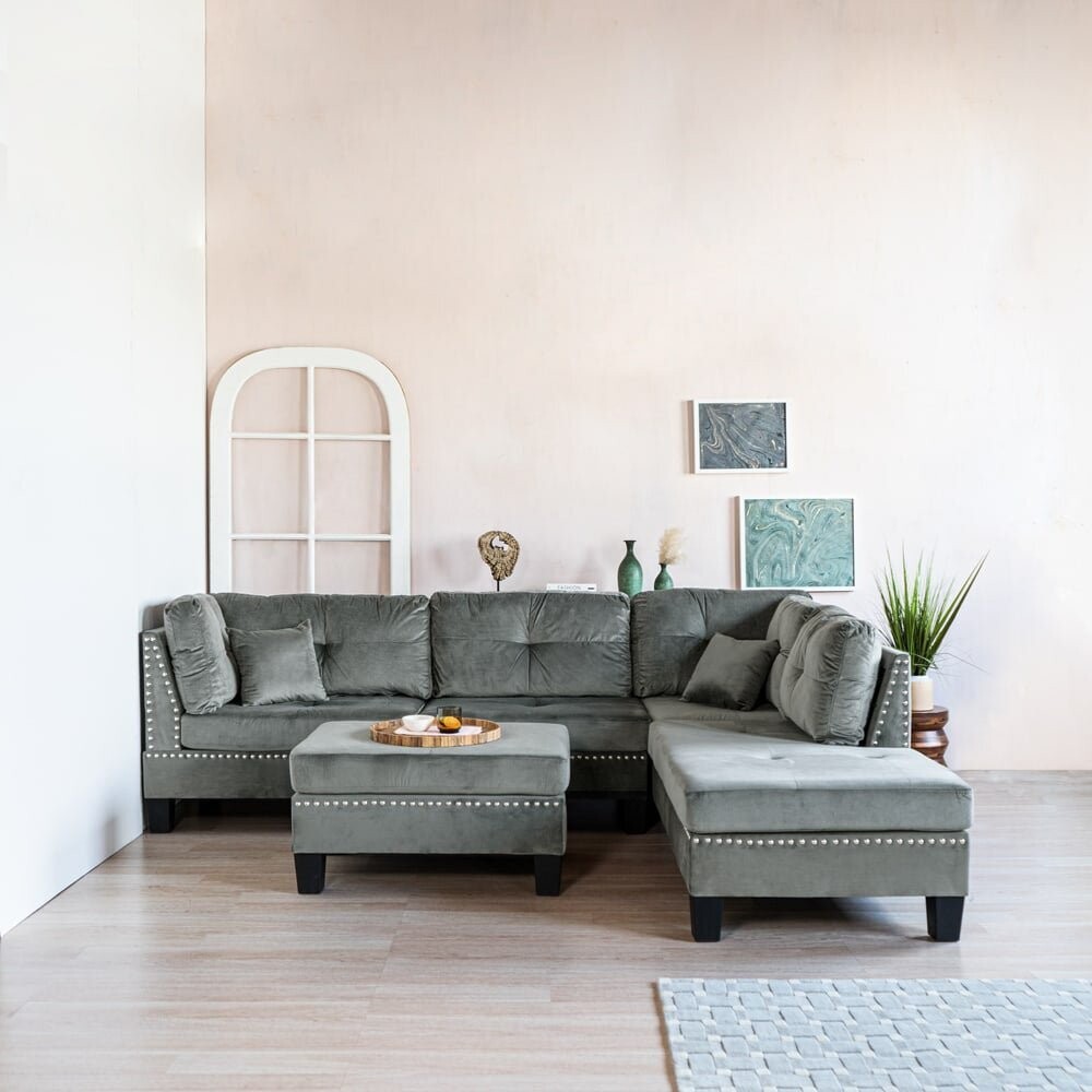 New Living Room Sofa Couch Set Microfiber 3-Piece Sectional Sofa, Dark Grey