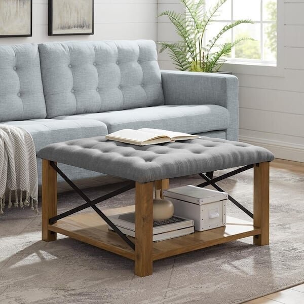 30 in. Grey Farmhouse Tufted Ottoman