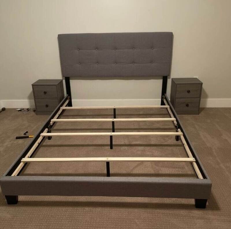 Upholstered 3 Piece Bedroom Set, 2 Nightstands and 1 Bed, Button Tufted Accents, Clean Lined, Queen