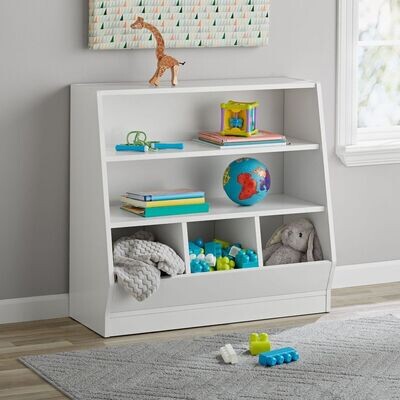 Kids Bin Storage Bookcase Bedroom Toy Books Organizer Wooden Shelf White Nursery