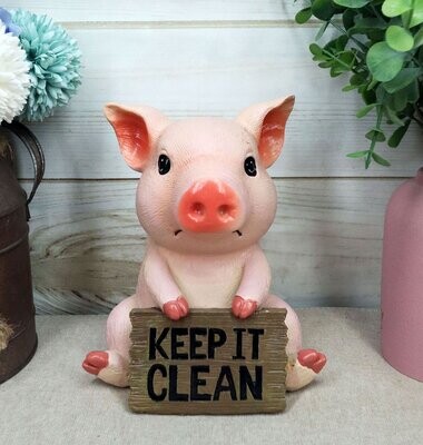 Pink Piglet With Keep It Clean Sign Decorative Toilet Seat Topper Figurine