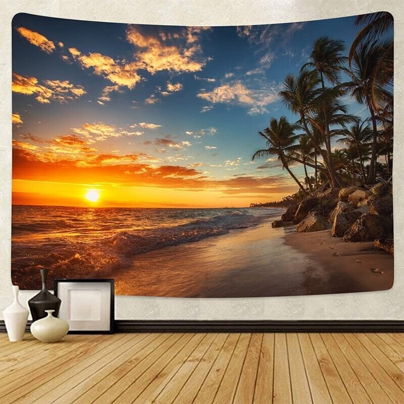 Ocean Tapestry Wall Hanging Art tapestry Exotic Nature Beach Palm Tree Sunrise Sunset Sky Landscape Aesthetic Tapestry Wide Wall Hanging for Bedroom Living Room Dorm (51 x 59inch) Ocean Tapestry Wall Hanging Art tapestry Exotic Nature Beach Palm Tree Sunrise Sunset Sky Landscape Aesthetic Tapestry Wide Wall Hanging for Bedroom Living Room Dorm (51 x 59inch)