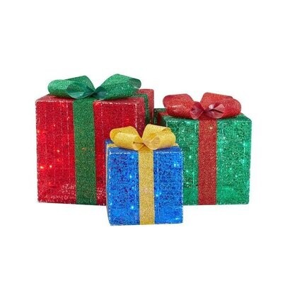 3-Piece Warm White LED Gift Boxes Holiday Yard Decoration