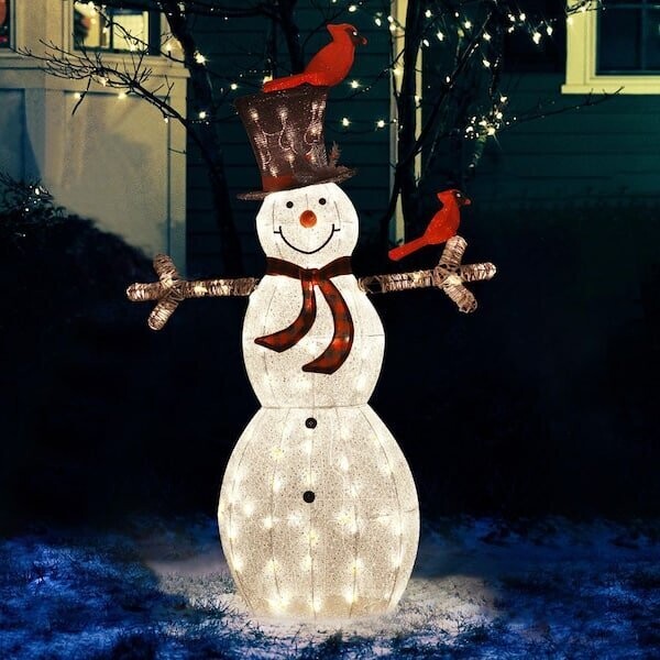 5FT Outdoor Lighted Christmas Snowman Yard Decoration with WHITE WARM LED LIGHTS