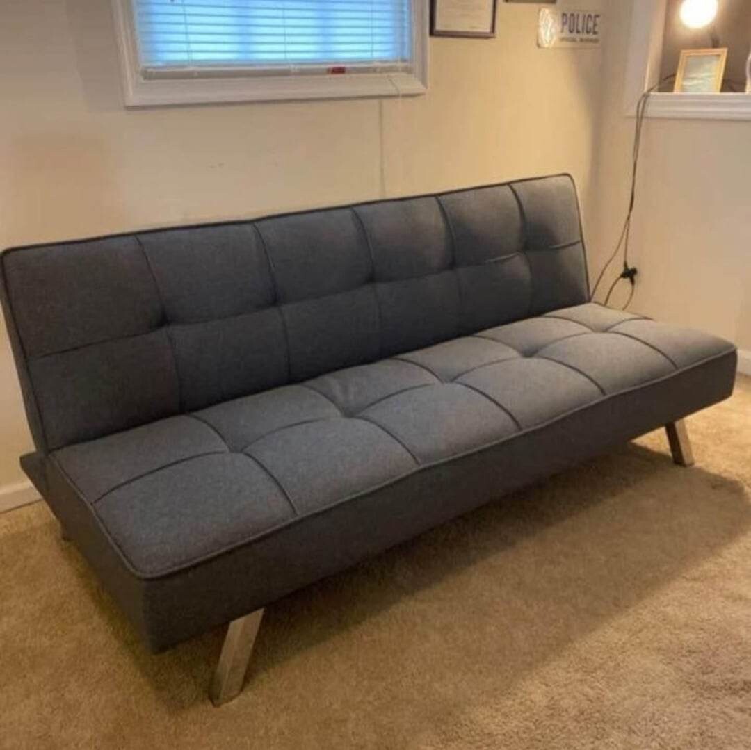 Full Size Futon, Convertible Sofa Bed, Couch, Tufted Back, 66.1" Wide, Grey