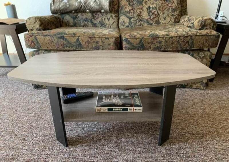 Petite Sized Oval Coffee Table With 2 Tiers and Storage Shelf, Living Room, Family Room, 35.5&quot;L