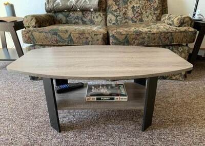 Petite Sized Oval Coffee Table With 2 Tiers and Storage Shelf, Living Room, Family Room, 35.5"L