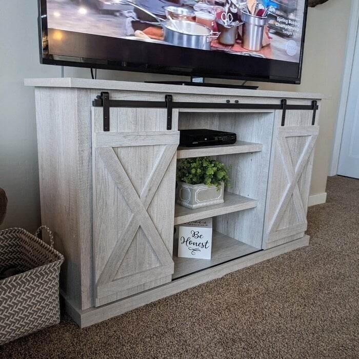 54&quot; Sliding Barn Door TV Stand Console W/Storage Shelve For TVs Up To 60 inch US