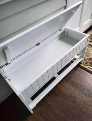 Solid Wood Shoe Bench With Storage White Shelves Shoe Rack Bench with Lift Top Entryway Bench