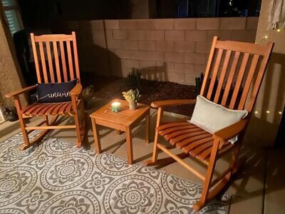 2 Rocking Chairs, Outdoor, Porch, Wooden, Comfortable Seat, Curved Back, Natural Wood Weather Resistant
