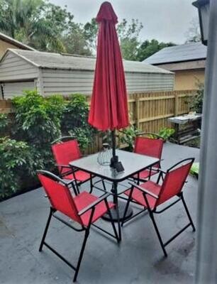 6 PIECES Metal & Folding Outdoor Patio Dinning Set, Red, Patio Furniture Set, Deck Furniture Set