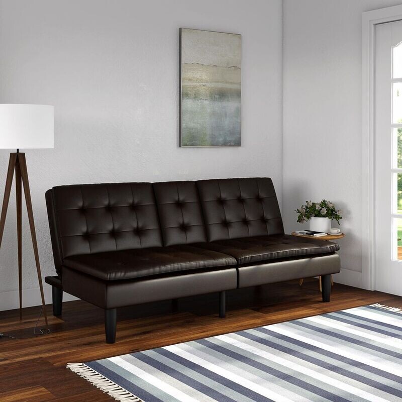 NEW Pillow Top Memory Foam Sofa Bed Couch Convertible Futon Leather Cup Holders