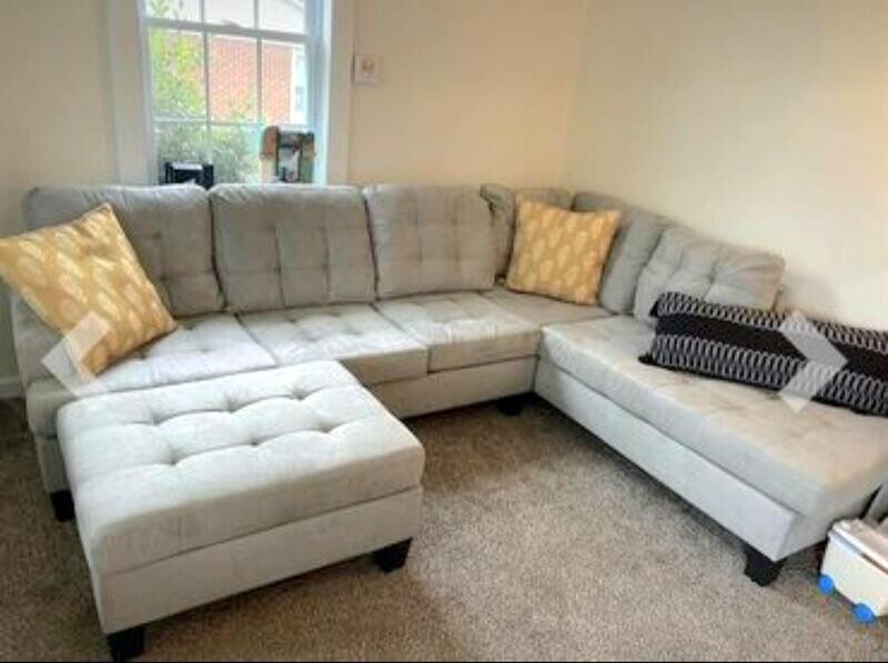 Best Seller, Home Condo Living Room Classic Sofa Chaise Couch Sectional with Ottoman, Grey