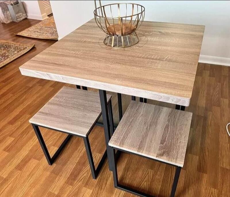 5 Piece Dining Set, Space Saver Bar Set for Kitchen, Dining Room, Compact Space w/ Steel Frame