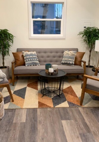 Baxton Studio Sorrento Tufted Sofa in Gray and Walnut