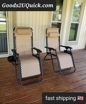 Set of 2 Zero Gravity Recline Chairs Patio Lounge Garden Beach Deck Tray Folding