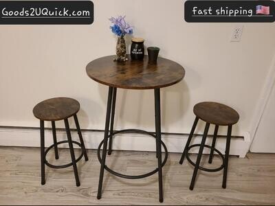 3 Pieces Pub Dining Set / Modern Bar Table &amp; Stools for 2