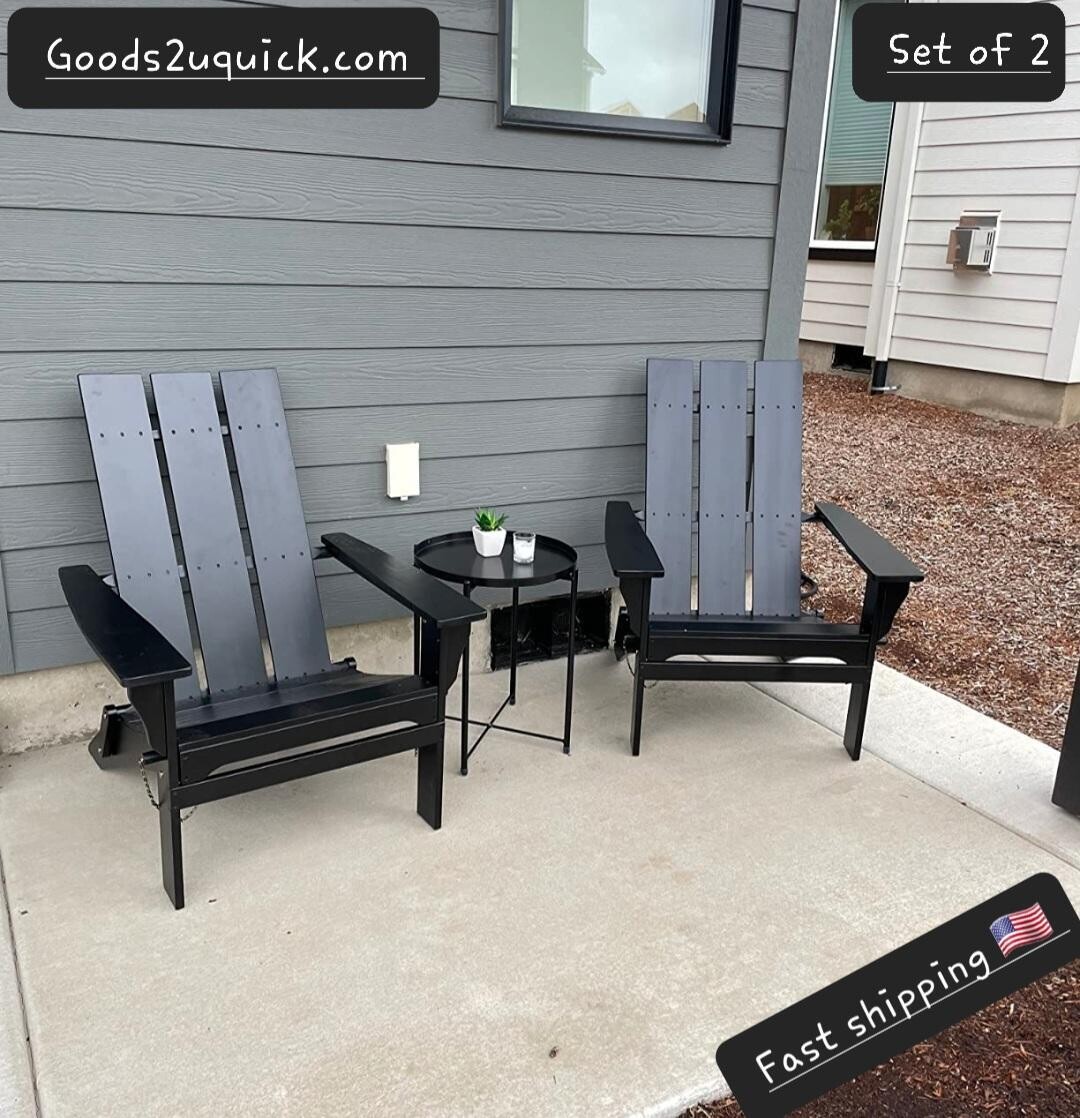 Set of 2, Wood Outdoor Modern Adirondack Chair Contemporary and Stylish Look Black NEW